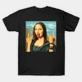 Mona Lisa rocks out - luxury painting with background - tongue out T-Shirt